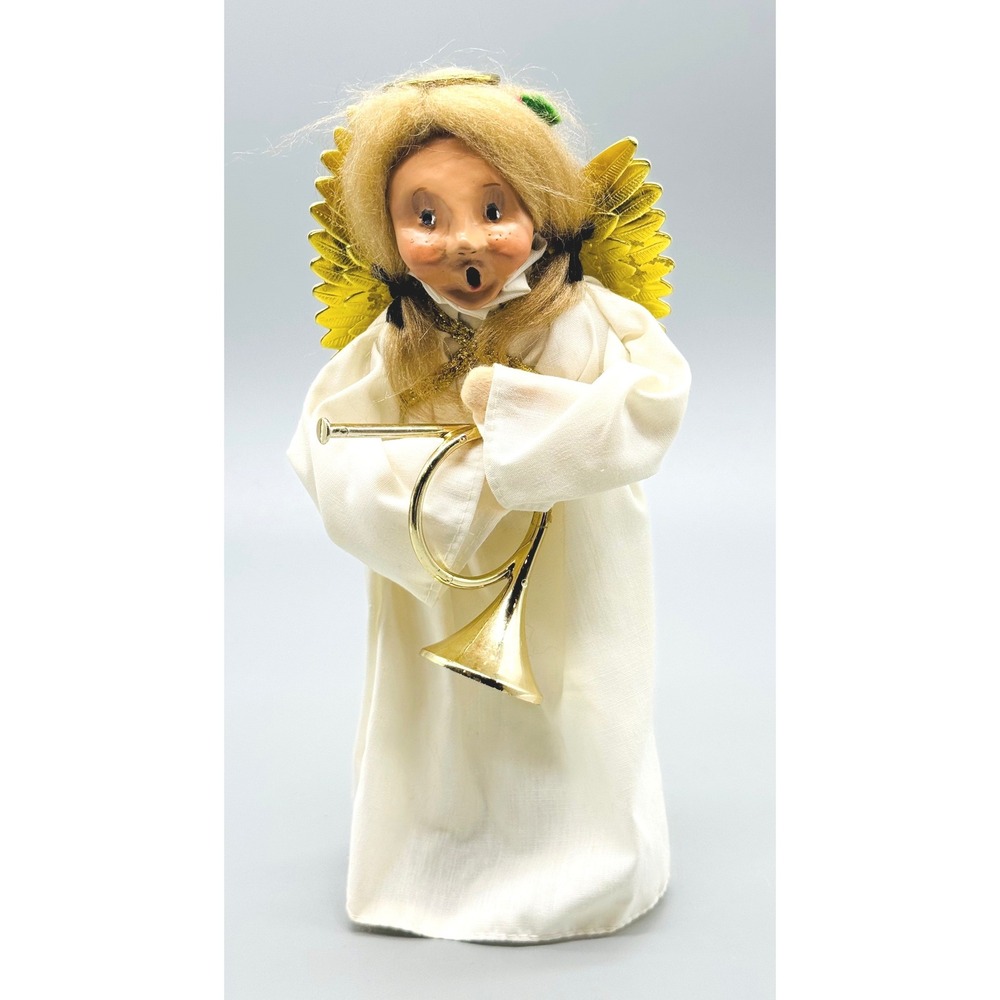 Byers Choice The Carolers Angel White Gold 1989 Vintage Horn Wings